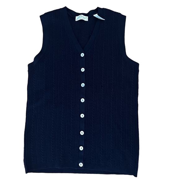 Lord & Taylor Merino Wool Sleeveless Navy Blue Cable Sweater Vest Petite Medium - Picture 1 of 8